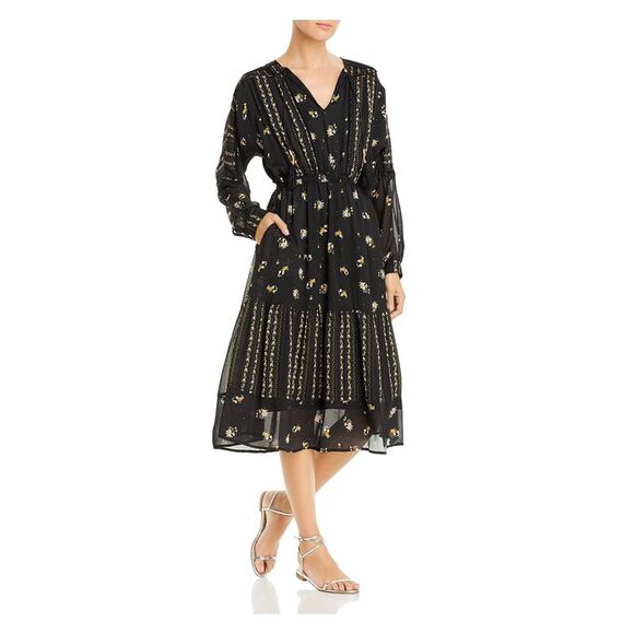 DOLAN Dresses & Skirts - DOLAN Womens Black Tie Split Decorative Trim Dolman Sleeve Midi Dress S